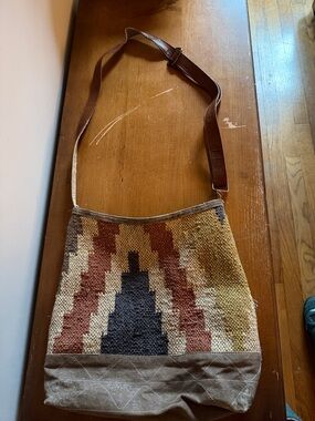 Woven Aztec-Pattern Crossbody Bag in Brown and Tan